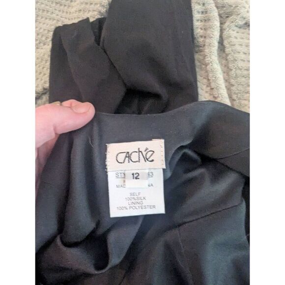 Vtg Cache 90s Y2K Black Gloral embroidered beaded silk maxi Dress Fairycore 12 - Picture 9 of 9